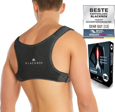 Produktbild von BLACKROX Rücken Geradehalter [Vergleichsieger 2024] | Damen & Herren | Haltungskorrektur | Rückenstabilisator | Rückenstütze, Schwarz, One Size
