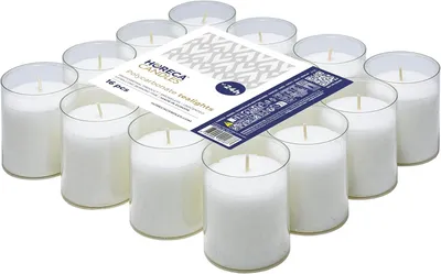 Produktbild von HORECA CANDLES Teelichter Weiß 16 Stück – 24h Brenndauer – Kunststoffhülle – Ideal für Hochzeit & Gastro