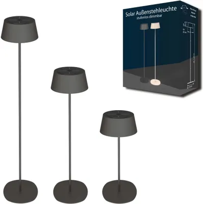 Produktbild von LED Solar Stehleuchte Stehlampe dimmbar Dämmerungssensor Metall Garten 3000K schwarz