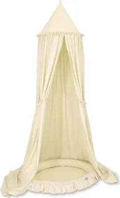 Immagine prodotto di Set: baldacchino in cotone da appendere per la cameretta e nido con volant - crema