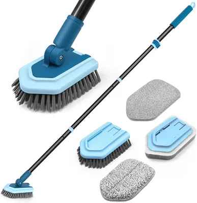 Productafbeelding van Schrobber met telescoopstang 130 cm, 4-in-1, voor badkamer, blauw