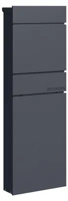 Produktbild von Relaxdays Standbriefkasten, mit Zeitungsfach, HxBxT: 111 x 39,5 x 14 cm, wetterfest, 2 Schlüssel, Postkasten, anthrazit