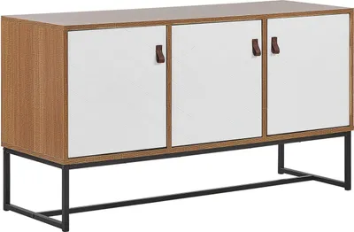 Zdjęcie produktu dla BELIANI Komoda jasnobrązowy z białym metalowa rama 62 x 112 cm nowoczesna prostokątna szafka RTV z 3 drzwiczkami do sypialni salonu