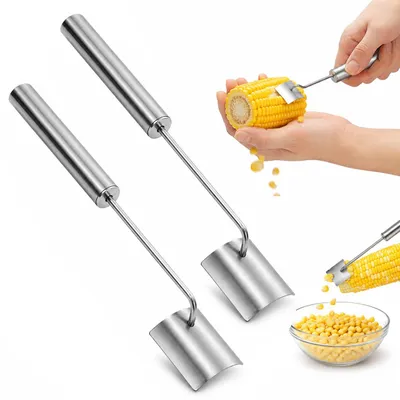 Produktbild von 2 Stück Maiskolbenentkerner, Edelstahl Mais Schäler mit rutschfestem Griff, Maiskornlöser für frischen Mais, Salate, Suppen und Gemüse in der Küche