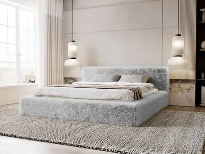 Obrázok produktu pre Čalúnená posteľ GRAINGOLD 120x200 cm Enjoy - spálňová posteľ so zásuvkou a lamelovým roštom - látka s umelou kožušinou - svetlo sivá (Lapit 03)