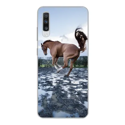 Produktbild von MuchoWow® Handyhülle Schutzhülle Hülle für Samsung Galaxy A70 Ein bockendes Pferd in den Pfützen Silikon Softcase Handy Hülle - Schutzhaube