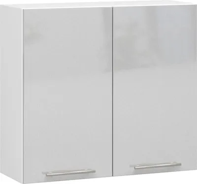 Produktbild von Hängender Küchenschrank: zwei Türen, zwei Einlegeböden, Farbe: weiß | metallischer Glanz, Maße des Möbels: B: 80 cm, H: 72 cm, T: 30 cm