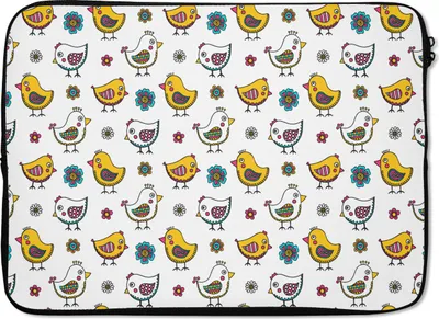 Produktbild von MuchoWow® Laptop Hülle 14 ZollHuhn - Blumen - Frühling - Muster - Kinder Laptoptasche - Laptoptasche - Stoßsicher - Schutzhaube