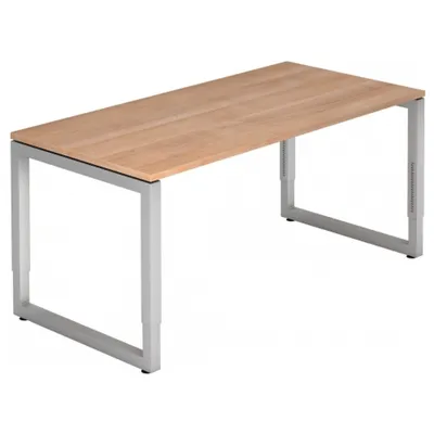 Produktbild von Büro Schreibtisch 160x80 cm Modell RS16 mechanische Höheneinstellung N=Nussbaum-silber