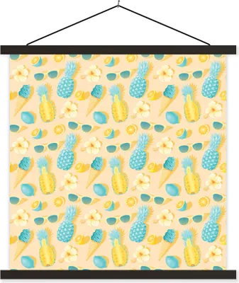 Produktbild von MuchoWow® Textilposter Sommer - Muster - Ananas 120x120 cm mit schwarzem Rahmen - Aufhängungsset