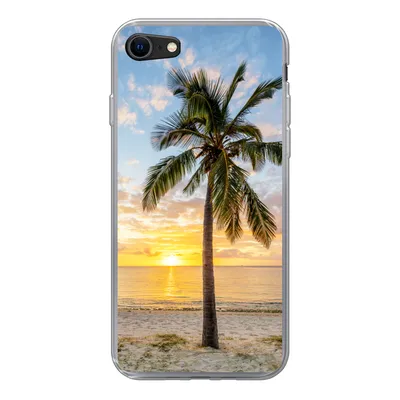 Produktbild von MuchoWow® Handyhülle Schutzhülle Hülle für iPhone SE 2020 Strand - Palme - Sonnenuntergang Silikon Softcase Handy Hülle - Kartenbesitzer