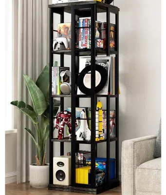 Immagine prodotto di Libreria angolare, girevole, in legno, grigio effetto quercia, 4 ripiani, 40x40x137 cm