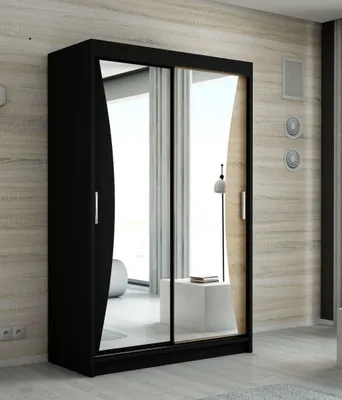Produktbild von Schwebetürenschrank, 2-türig Schrank mit Spiegel! Moderne Garderobe für Kleidung. Verschiedene Farben (Weiß, Schwarz, Somona) Kleiderschrank NIKO 120 cm