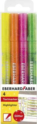 Zdjęcie produktu dla Eberhard Faber Highlighter glitter, 4 szt., Zielony, Pomarańczowy, Różowy, Żółty, Wielobarwny, 1 mm, 4 mm