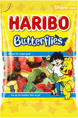 Produktbild von Haribo Butterflies Schmetterling Lakritz Fruchtgummi Dänisch 350g