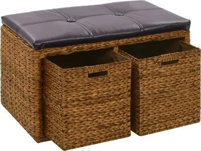 Produktbild von Sitzbank mit 2 Körben Seegras 71×40×42 cm Braun