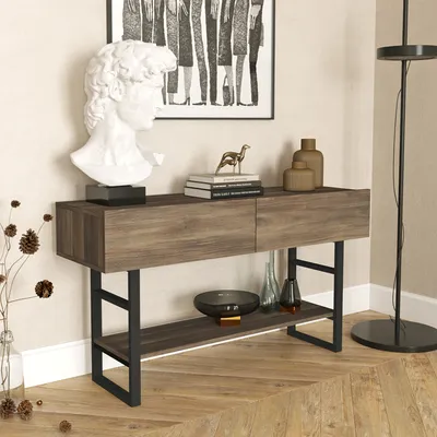 Image de Table console 'Lappeenranta' 139x43x76cm chêne foncé/noir