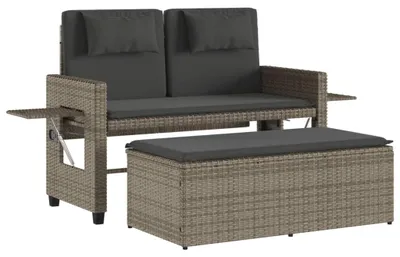 Produktbild von vidaXL Gartenbank Verstellbar mit Kissen Grau Poly Rattan