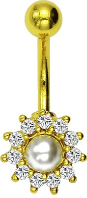 Produktbild von Karisma Edelstahl 316L Bauchnabel Piercing Perle Zirkonia - Weiss - Gold