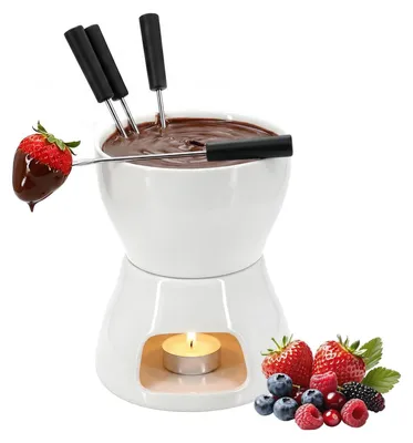 Zdjęcie produktu dla Zestaw do fondue czekoladowego z ceramiki, zawierający 4 widelce - można myć w zmywarce