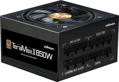 Zdjęcie produktu dla Zasilacz komputerowy Zalman TeraMax II, 850 W, 80+ Gold, modułowy, 12 cm, złoty/czarny