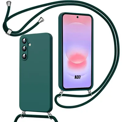 Image de Coque pour Samsung Galaxy A37 5G, Protection Souple Antichoc Silicone avec Cordon - Vert Nuit