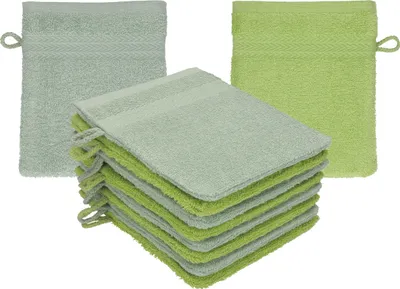 Produktbild von Betz 10 Stück Waschhandschuhe 16x21 cm PREMIUM 100% Baumwolle  Farbe: heugrün - avocadogrün