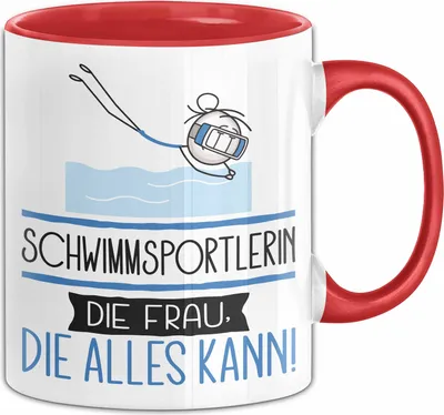 Produktbild von Schwimmsportlerin Geschenk Tasse Becher Die Frau Die Allen Kann Geschenkidee für eine Schwimmsportlerin Lustig (Rot)