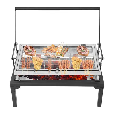 Productafbeelding van Opvouwbare houtskoolgrill, reiskooktoestel, tafelgrill, draagbare campinggrill met 360 graden draaibaar ontwerp, geschikt voor buiten, barbecueën en picknicks