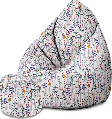 Immagine prodotto di Dreamroots Bean Bag 80x80x120cm Beanbag con schienale e sgabello e copertura Cuscino per sedersi Cuscino da pavimento Bubibag Beanbag con imbottitura Colore Prato