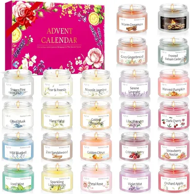 Image de Calendrier de l'Avent 2026 pour femmes - 24 bougies parfumées décoratives aux senteurs de Noël - Calendrier de l'Avent - Bougie d'aromathérapie - Cadeau pour femme - Maman
