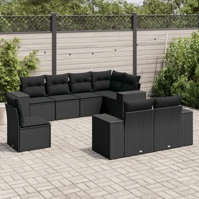Produktbild von The Living Store 8-tlg. Garten-Sofagarnitur mit Kissen Schwarz Poly Rattan
