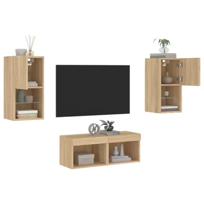 Produktbild von 4-tlg. TV-Wohnwand mit LED-Leuchten Sonoma-Eiche 3216571