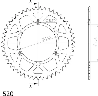 Produktbild von Alu-Kettenrad Supersprox 520 - 48Z (gold) RAL-460:48-GLD|ID 134,0 LK 150,0 6-Loch/6-Loch
