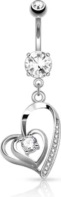 Produktbild von Bauchnabelpiercing Herz Herzen Heart Anhänger Strass Zirkonia Kristall Autiga® silber-klar
