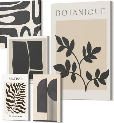 Produktbild von Wandbilder Leinwand 5-teilig – – Polycanvas Kunstdruck – Moderne Bilder für Wohnzimmer & Schlafzimmer – Aufhängefertig – 2x 30x30 cm + 2x 20x30 cm + 1x 40x60 cm – Stilvolle Grafiken in Natur- und Abstraktionstönen
