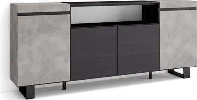 Produktbild von Sideboard, Highboard, 200x35x87cm, 4 Türen, Industriedesign, Zementgrau und Schwarz