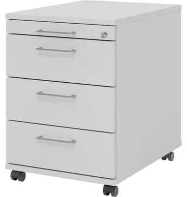 Produktbild von Rollcontainer 58cm 3 Schübe Schloss Bügelgriff Grau