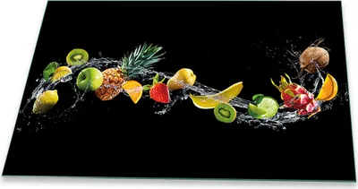 Produktbild von Herdabdeckplatte Glaskeramikfeld Spritzschutz Glas Universal Deko 80x52 Obst Schwarz