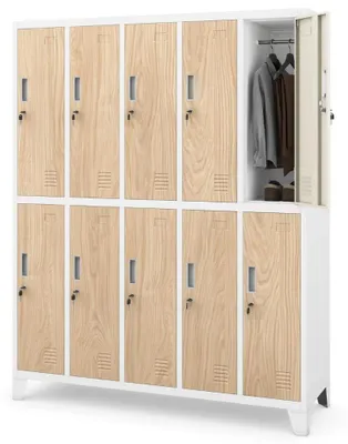 Produktbild von Umkleideschrank Spind BARTEK 10 Abteile Etikettenhalter Lüftungsschlitze | Umkleidespind Schließfachschrank Garderobenspind 172x136x45cm Weiß-Sonoma Eiche