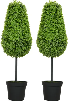 Produktbild von 2er Set Künstliche Buchsbaum 90cm Kunstpflanze in Tränenform, Plastik Künstliche Pflanzen im Topf Moderne Dekoration