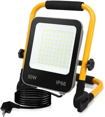 Immagine prodotto di Lampada da esterno a LED con treppiede - 50 W, 6000 K, bianco freddo - Lampada da lavoro - Resistente alle intemperie - Impermeabile IP66