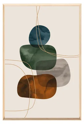 Image de Tableau mural encadré formes organiques suspendues 80x120 cm, Tableau mural moderne pour décoration intérieure
