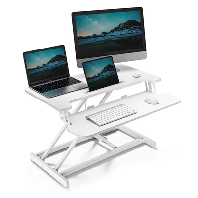 Produktbild von VonHaus Steh-Sitz Schreibtischaufsatz, Weiß 80 x 40 cm Mit Tastaturablage & Tabletfach