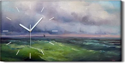 Produktbild von Dekor Leinwand Uhr Wandbilder Geräuschlos Kunstdruck 60x30 Ölgemälde Ozean Meer - weiße Hände