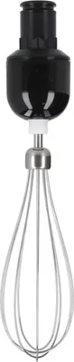 A close-up shot of a whisk attachment for a hand blender.
