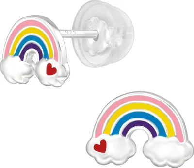 Produktbild von Kinder Ohrringe Ohrstecker 925 Sterling Silber Regenbogen mit Herz