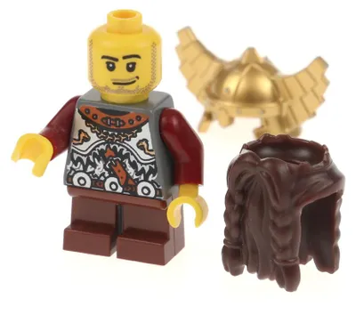 Produktbild von 1xLego Minifigur Castle Fantasy Era Zwerg Bart Helm mit Flügeln gold 7036 cas356