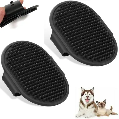 Produktbild von 2er Set Hundebürste – Katzenbürste aus Gummi – Massage- und Fellpflegebürste – Zur Entfernung loser Tierhaare – Für Hunde, Katzen – Schwarz