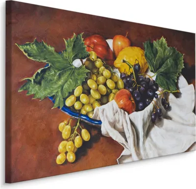 Produktbild von Fabelhafte Canvas LEINWAND BILDER 40x30 cm XXL Kunstdruck Obst Weintrauben Äpfel